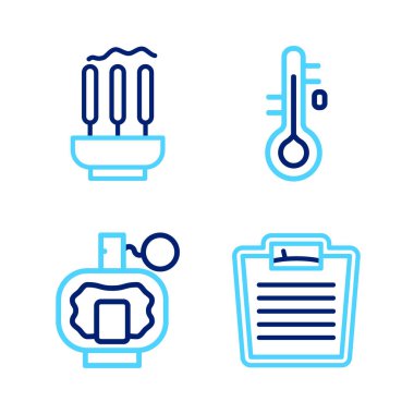 Banyo terazisini ayarla Sauna termometresi ve tütsü çubukları simgesi. Vektör.