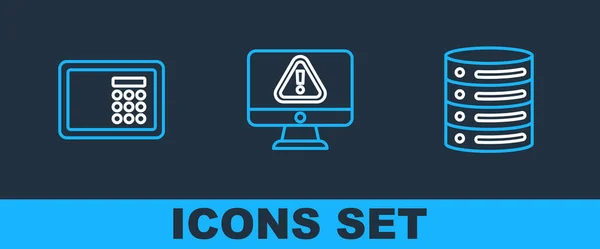 Establezca Línea Servidor Alojamiento Web Seguro Monitor Con Icono Signo — Vector de stock