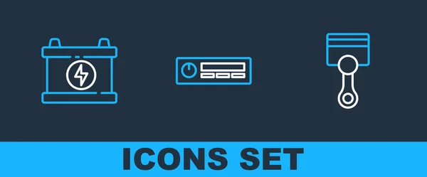 Set Line Engine Piston Car Battery Audio Icon Vector — Stock Vector