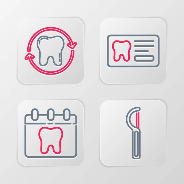 Установите Строку Календарь Зубной Нити Зубной Картой Значком Отбеливания Зубов — стоковый вектор