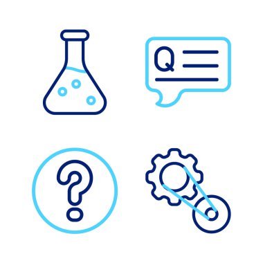 Çizgi zamanlama kemeri konuşma baloncuklarını Soru ve Test tübü simgesi ile ayarla. Vektör.