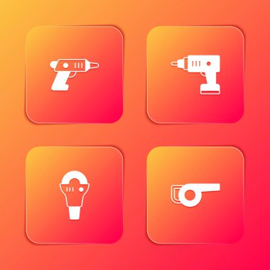 Elektrik kablosuz tornavida, açılı öğütücü ve Yaprak bahçe üfleyici simgesini ayarla. Vektör.