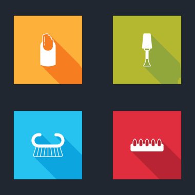 Kırık tırnak cilası, tırnak cilası, pedikür fırçası, rende ve sahte tırnak ikonu. Vektör.