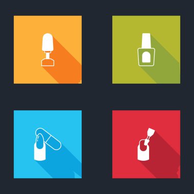 Değirmen kesiciyi manikür, bir şişe oje, tırnak törpüsü ve ikon için ayarla. Vektör.