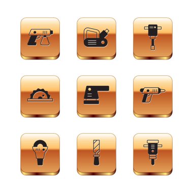 Boya sprey tabancası Angle Öğütücü Metal dosya elektrikli zımpara makinası dairesel testere matkabı ve planör alet simgesini ayarla. Vektör.