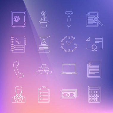 Satır Hesaplayıcı Belge Sertifikası şablonu Bağlantı Tanımlama Rozet Defteri Telefon Defteri ve Saat 'i ok simgesi ile ayarla. Vektör.