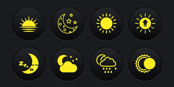 Definir Ícone Lua Nuvem Pôr Sol Com Lua Estrelas Chuva — Vetor de Stock