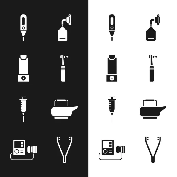 Set Tooth Drill Inhaler Medical Digital Thermometer Oxygen Mask Syringe — Stock Vector