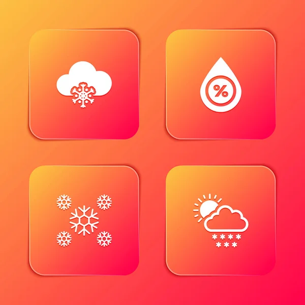 Set Wolk Met Sneeuw Waterdruppel Percentage Sneeuw Zon Pictogram Vector — Stockvector