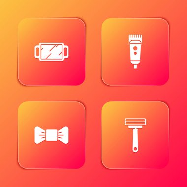 El aynası, elektrikli saç kesme makinesi, papyon ve tıraş makinesi ikonu. Vektör.