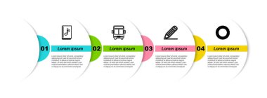 Ses kitabı, otobüs, kalem, çizgi ve Laurel çelengi ayarla. Ticari bilgi şablonu. Vektör.