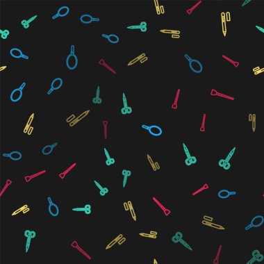 Çizgi aynası, makas, göz kalemi, kaş ve makyaj fırçasını pürüzsüz desene ayarlayın. Vektör.