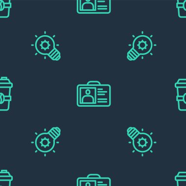 Kimlik tanımlama rozeti ampulü ve kahve fincanını kusursuz bir şekilde yerleştirin. Vektör.