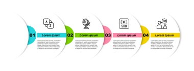 Altyazılı Dünya Kelime Hazinesi Videosu ve konuşan iki adam ayarla. Ticari bilgi şablonu. Vektör.