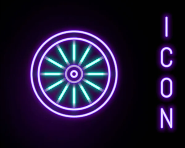 发光的霓虹灯线汽车车轮图标隔离在黑色背景 五彩缤纷的概念 — 图库矢量图片