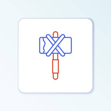 Beyaz arka planda izole edilmiş Ortaçağ balta simgesi. Savaş baltası, cellat baltası. Ortaçağ silahı. Renkli taslak konsepti. Vektör