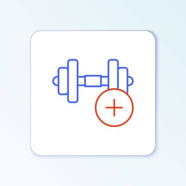 Dumbbell çizgisi simgesi beyaz arkaplanda izole edildi. Kas kaldırma, fitness halteri, spor malzemeleri. Renkli taslak konsepti. Vektör