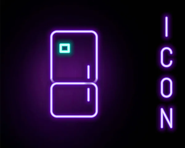Glödande Neon Line Kylskåp Ikon Isolerad Svart Bakgrund Kylskåp Med — Stock vektor