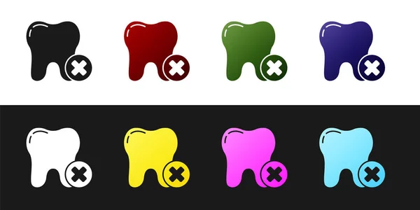 Set Tooth Caries Icon Isolated Black White Foundation Разложение Зубов — стоковый вектор