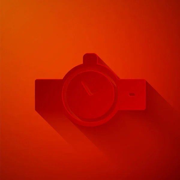 Corte Papel Icono Del Reloj Muñeca Aislado Sobre Fondo Rojo — Archivo Imágenes Vectoriales