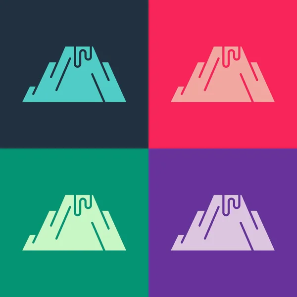 Pop Art Erupción Del Volcán Con Icono Lava Aislado Fondo — Vector de stock