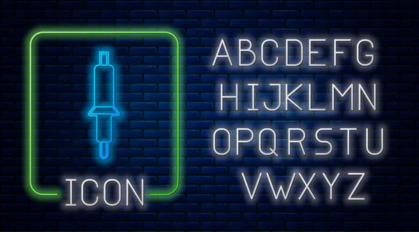 Leuchtendes Neon Lötkolben Symbol Isoliert Auf Ziegelwand Hintergrund Neonlicht Alphabet — Stockvektor