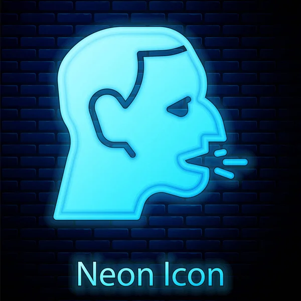 Glowing Neon Man Coughing Icon Isolated Brick Wall Background Viral — Stock Vector