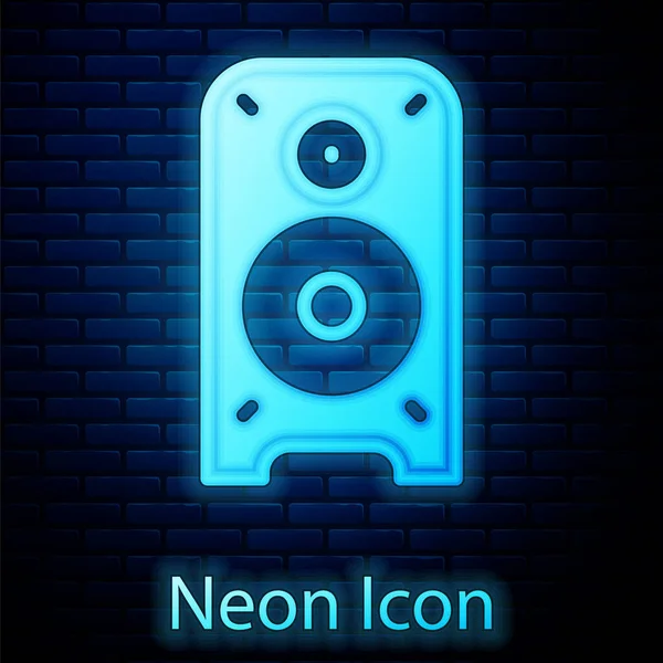 Leuchtende Neon Stereo Lautsprechersymbole Isoliert Auf Backstein Hintergrund Soundsystem Lautsprecher — Stockvektor