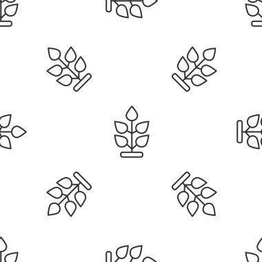 Gri çizgi bitki simgesi beyaz arka planda izole edilmiş kusursuz desen. Tohum ve tohum. İşaret bırakıyor. Yaprak doğası. Vektör.