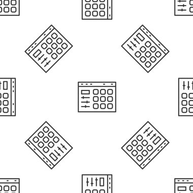 Gri çizgi Drum makinesi simgesi beyaz arkaplandaki kusursuz deseni izole etti. Müzik aletleri. Vektör.