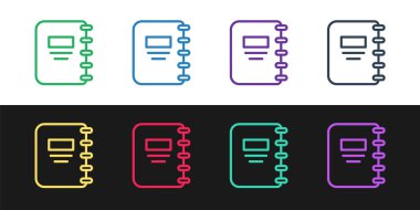 Satır Defter simgesini siyah ve beyaz arkaplanda izole et. Spiral not defteri simgesi. Okul defteri. Yazı tahtası. Okul günlüğü. Vektör