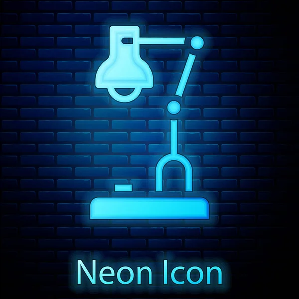 Gloeiende Neon Tafellamp Pictogram Geïsoleerd Baksteen Muur Achtergrond Vector — Stockvector