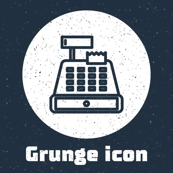 Grunge Line Registrierkasse Mit Einem Kontrollsymbol Auf Grauem Hintergrund Kassenzeichen — Stockvektor
