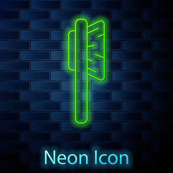 Gloeiende Neon Lijn Haarborstel Pictogram Geïsoleerd Baksteen Muur Achtergrond Kam — Stockvector