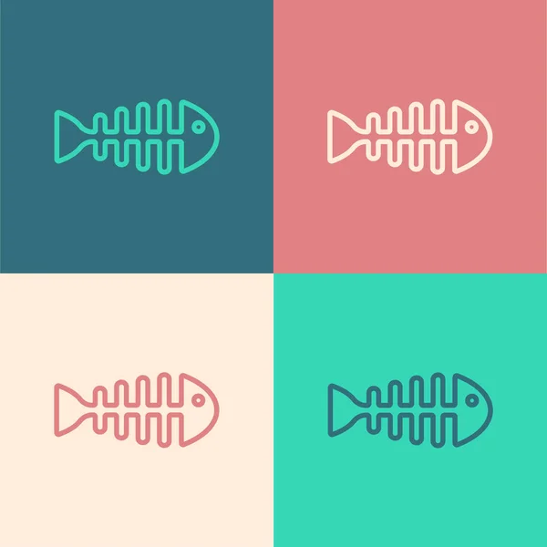 Pop Art Line Fish Skeleton Icon Isolated Color Background Fish — Stock Vector