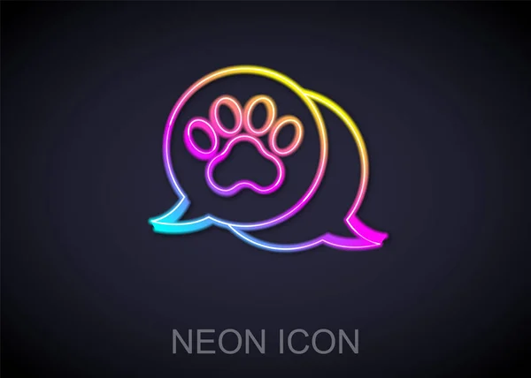 Glowing Neon Line Paw Print Icon Isolated Black Background Dog — Stock Vector