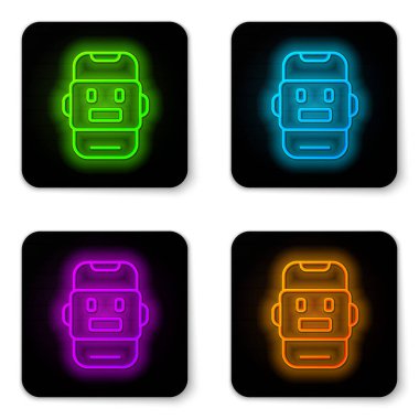 Parlayan neon hattı Sohbet robotu simgesi beyaz arkaplanda izole edildi. Chatbot simgesi. Siyah kare düğme. Vektör