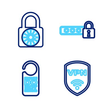 Hat Kalkanını VPN kablosuz olarak ayarla, Lütfen rahatsız etmeyin, Parola koruması ve güvenli kilit tekeri simgesi. Vektör