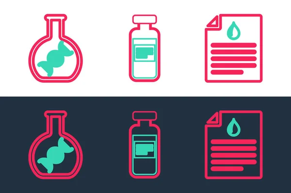Zestaw Kredens Testem Krwi Badania Dna Przeszukanie Fiolka Medyczna Ikona — Wektor stockowy