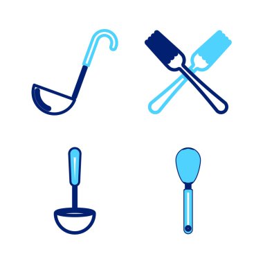 Mutfak çırpma, kepçe, çapraz çatal ve ikon. Vektör