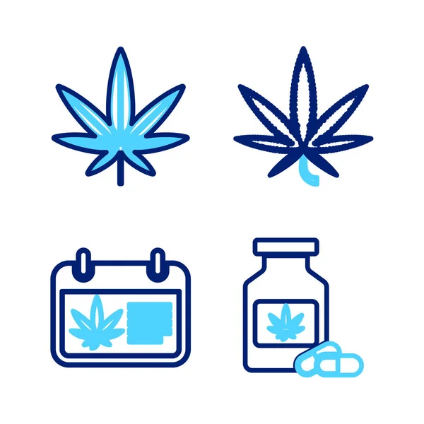 Set Line Medical Bottle Marijuana Calendar Marijuana Cannabis Leaf Icon — Stock Vector