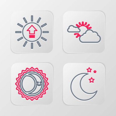 Güneş tutulması güneş bulutları ve günbatımı ikonu. Vektör.