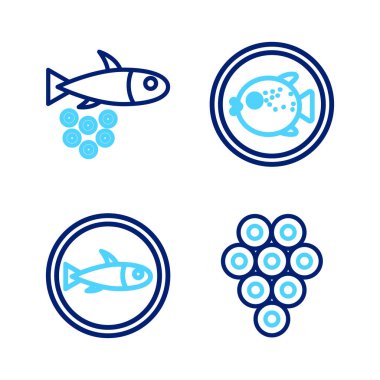 Havyar, havyar ikonlu, kirpi ve balık tabağında servis edilir. Vektör.