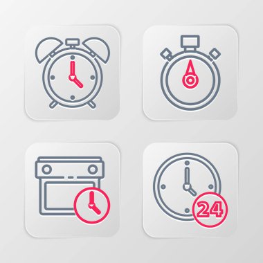 Hat saatini 24 saat takvim ve saat Kronometre ve Alarm simgesini ayarla. Vektör.