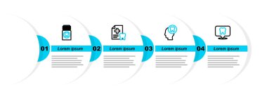 Dişçi kliniğinin yerini belirle. Diş kartı ve ağrı kesici tablet ikonuyla insan kafası. Vektör.