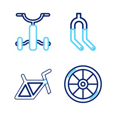 Bisiklet tekerleği çatalını ve çocuk simgesini ayarla. Vektör.