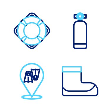 Aqualung ve Lifebuoy ikonu yüzmek için Boots Flippers 'ı ayarlayın. Vektör.