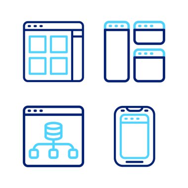 Satır Cep Telefonu Sunucusu Veri Tarayıcı penceresi ve dosya simgesini ayarla. Vektör.