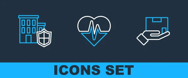 Set Line Delivery Insurance House Shield Health Icon Vector — ストックベクタ