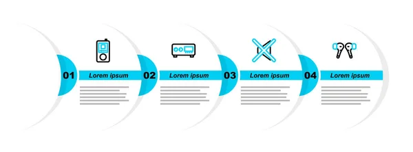 Impostare Linea Air Cuffie Altoparlante Muto Amplificatore Chitarra Icona Lettore — Vettoriale Stock